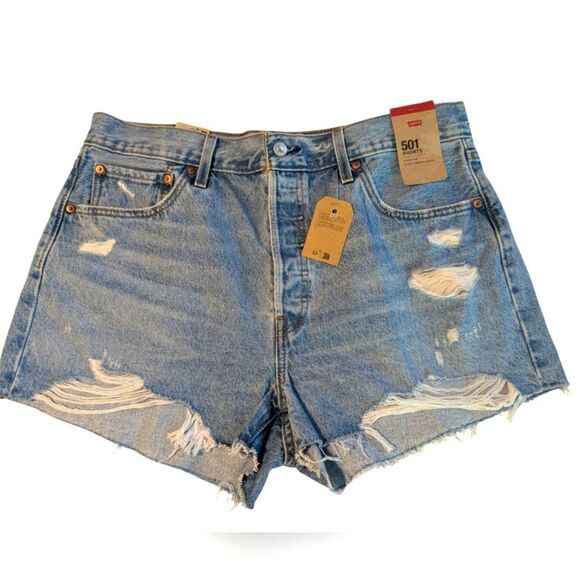 Levi's 501 Denim Jean Shorts Size Women's 34‎ Distressed Cutoff NWT - Picture 1 of 11